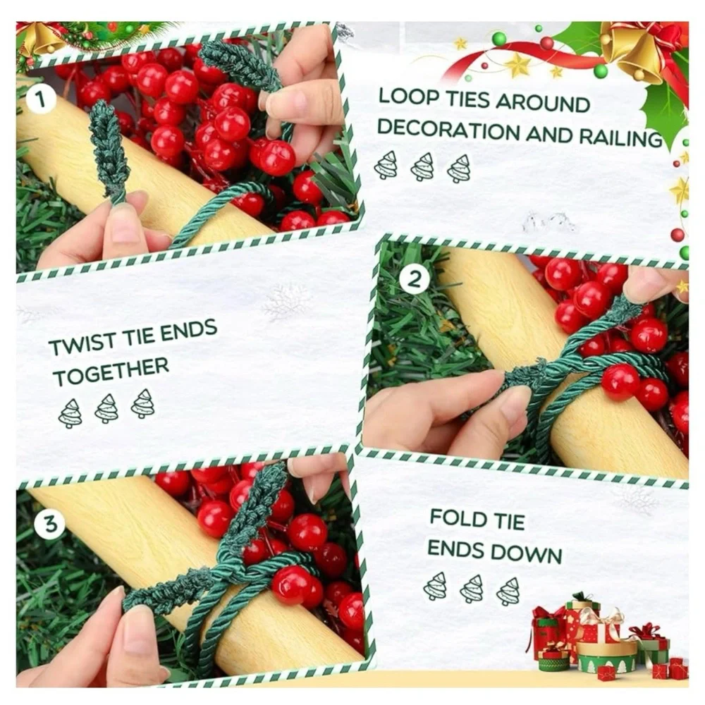 Green Decorative Banister Ties Corded Package Toppers